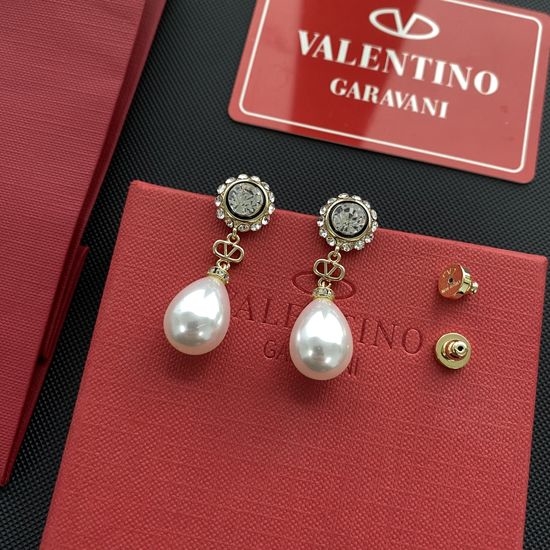 Valentino Water Drop Pearl Earrings Inlaid Crystal