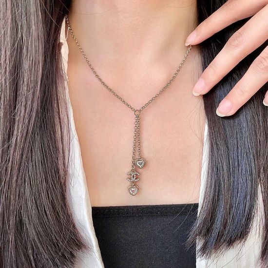 Chanel Heart Rhinestone Inlaid Necklace
