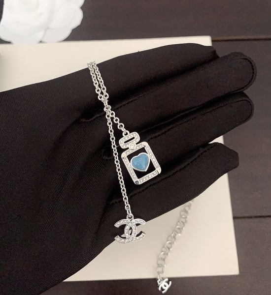 Chanel Blue Heart Perfume Bottle Necklace