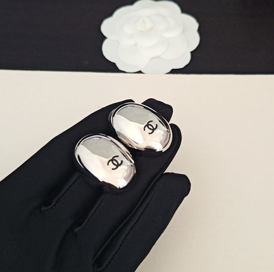 Chanel Oval Egg Shape Stud Earrings