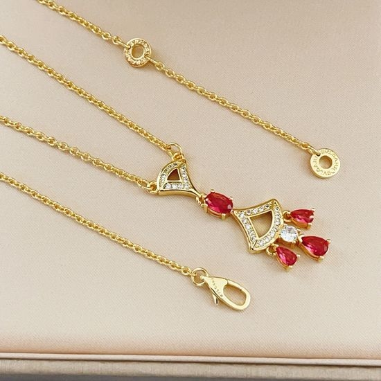 Bvlgari Gold Ruby Diamond Fan Necklace