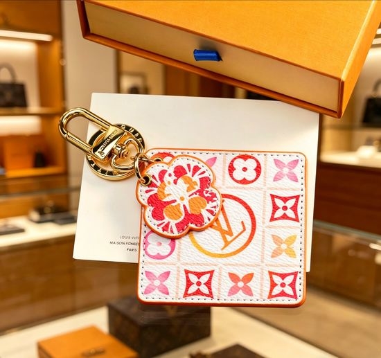 Louis Vuitton LV Floral Pendant Canvas Leather Keychain Charm