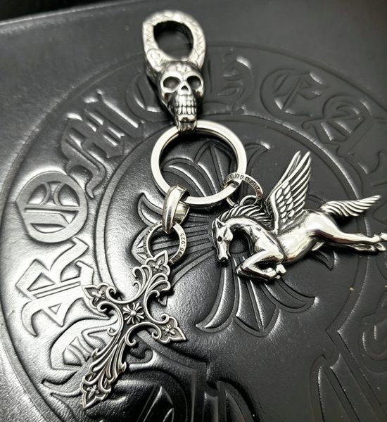 Chrome Hearts Iris Carved Cross Keychain with Horse Charm