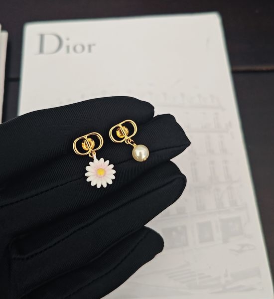Christian Dior CD Asymmetrical Pearl Flower Earrings