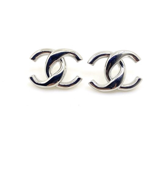 Chanel White Gold Glossy Stud Earrings