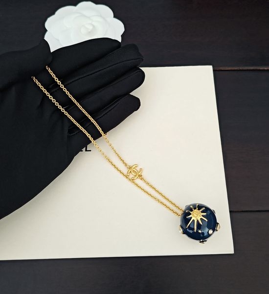 Chanel Blue Black Ball Long Chain Necklace