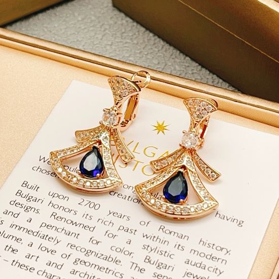 Bvlgari Rose Gold Blue Diamond Drop Skirt Earrings