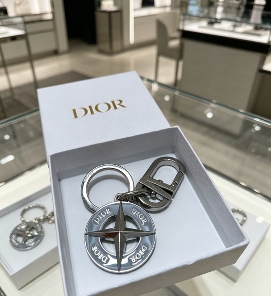 Christian Dior CD Gray Star Compass Keychain Bag Accessory