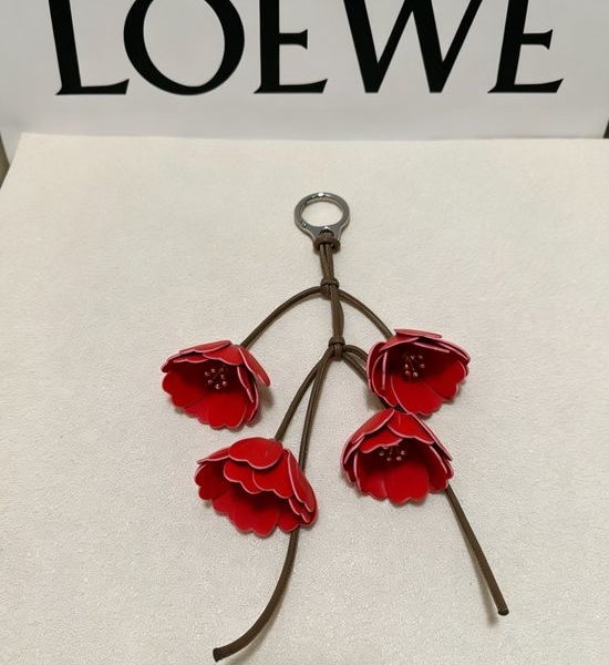 Loewe Red Flower Leather Bag Keychain Charm