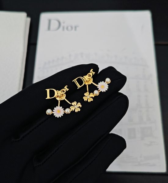 Christian Dior CD Pink Flower Fan Stud Earrings Brass Jewelry