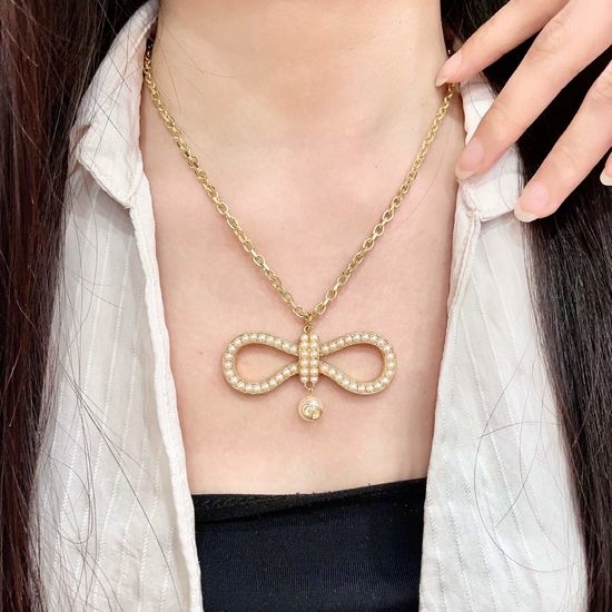 Christian Dior CD Elegant Retro Brass Necklace