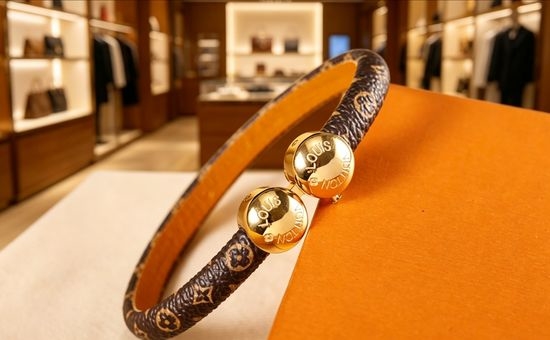 Louis Vuitton LV Monogram Canvas Press Stud Bangle