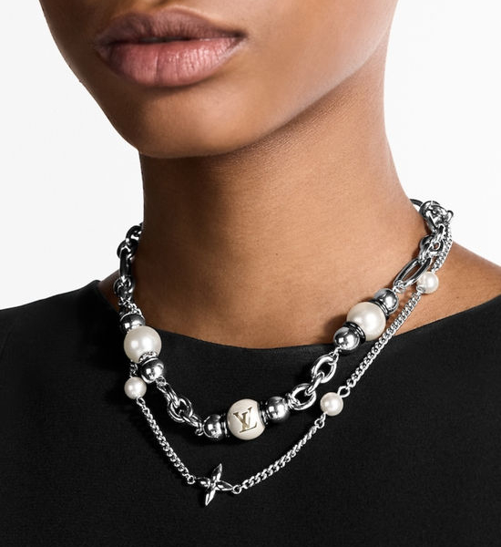 Louis Vuitton LV Dual Chain Resin Bead Necklace