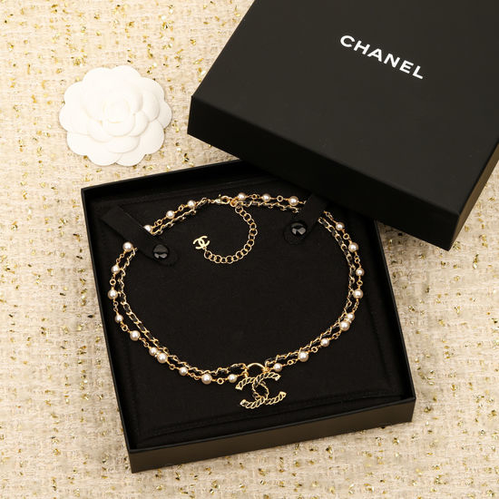 Chanel Leather Chain Pearl Necklace