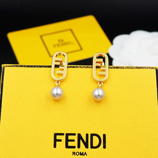 Fendi Pearl Inlaid Lock Earrings
