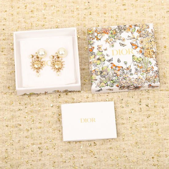 Christian Dior CD Convertible Sun Pattern Earrings Brass Material