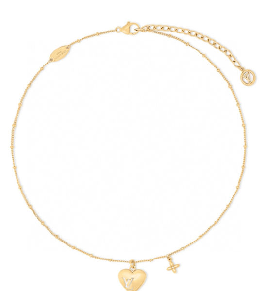Louis Vuitton LV Floral Engraved Heart Pendant Necklace