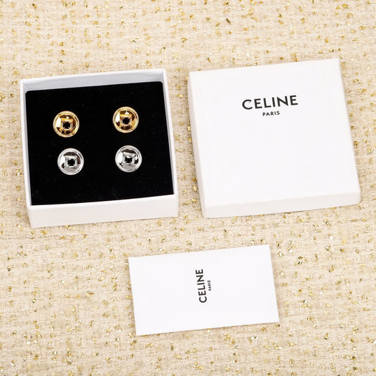 CELINE Minimalist Coin Stud Earrings Versatile Style