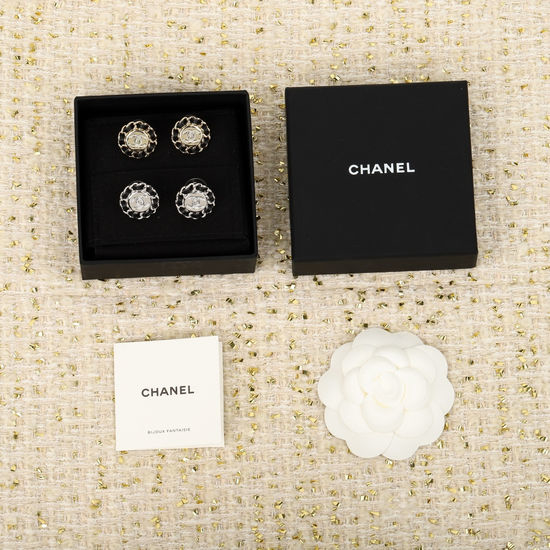 Chanel Leather Wrapped Brass Stud Earrings