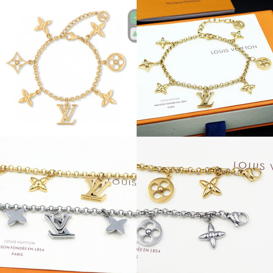 Louis Vuitton LV Silver Floral Charm Adjustable Bracelet