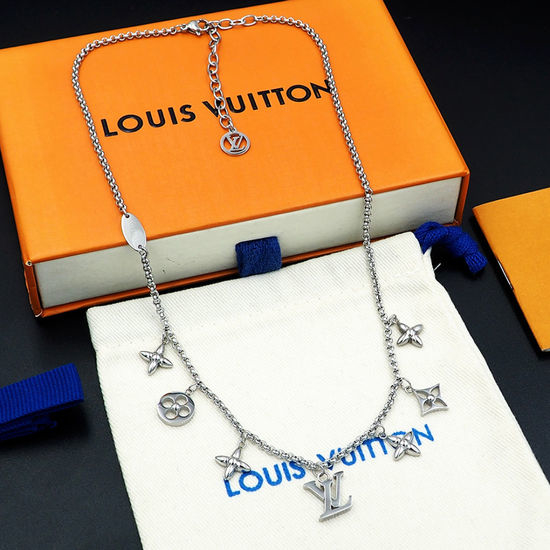 Louis Vuitton LV Silver Floral Pendant Necklace Adjustable Design