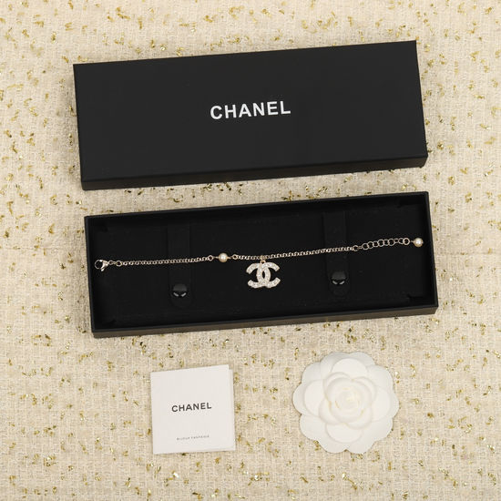 Chanel Exquisite Brass Necklace with Shining Crystals