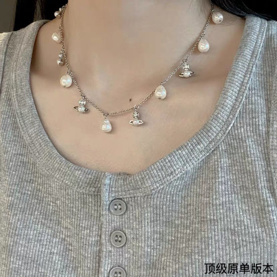 Vivienne Westhood Heart Pearl Saturn Necklace Premium Jewelry