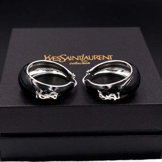 Yves Saint Laurent YSL Black Enamel Hoop Earrings