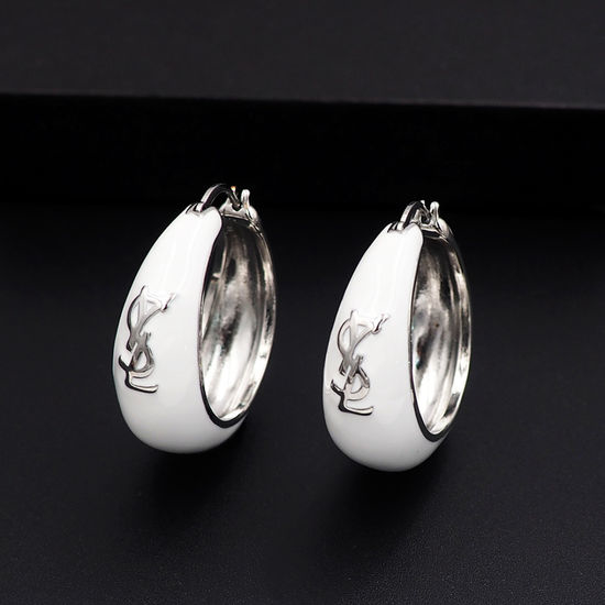 Yves Saint Laurent YSL White Enamel Hoop Earrings