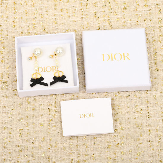 Christian Dior CD Bowknot Pearl Stud Earrings