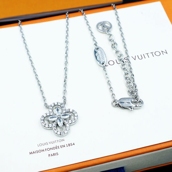 Louis Vuitton LV Rhinestone Floral Pendant Necklace