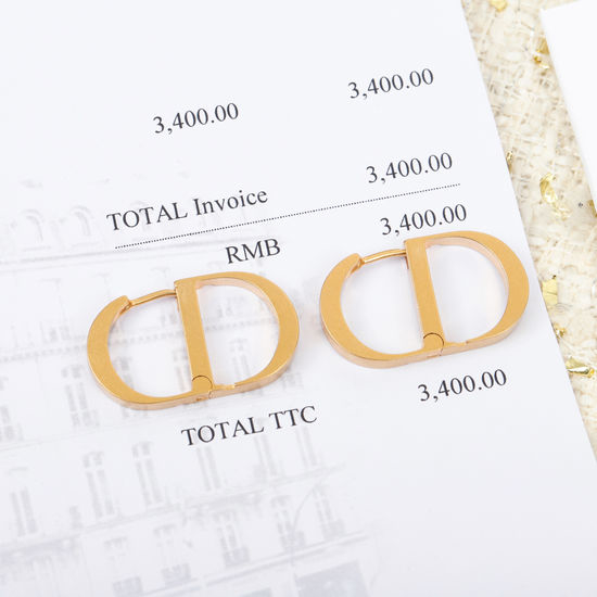 Christian Dior CD Polished Letter Brass Stud Earrings