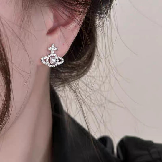 Vivienne Westhood Cross Pearl Stud Earrings