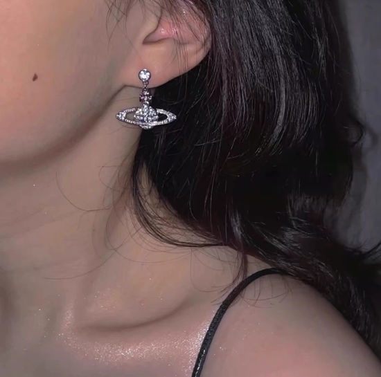 Vivienne Westhood Rhinestone Planet Ear Clips Shiny Jewelry