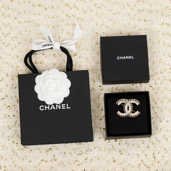 Chanel Hollow Out Crystal Decor Stud Earrings