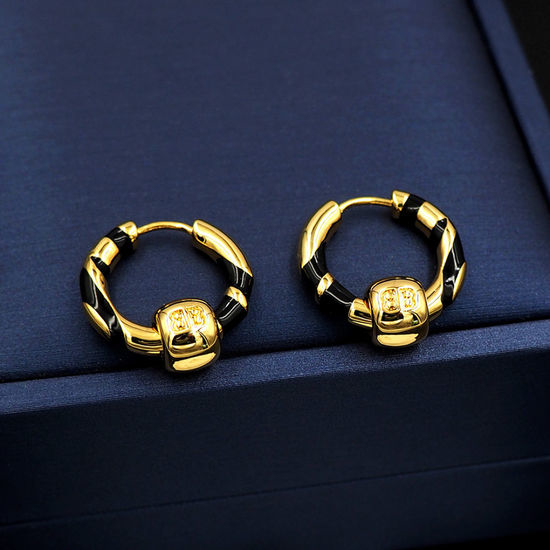 Balenciaga Black Enamel Hoop Earrings