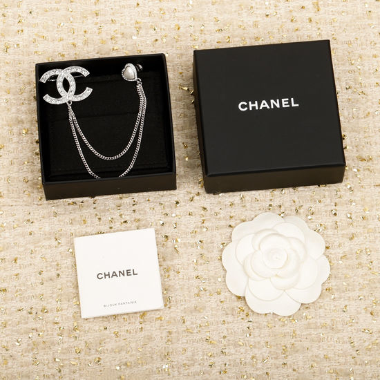 Chanel Heart Pearl Tassel Crystal Brooch