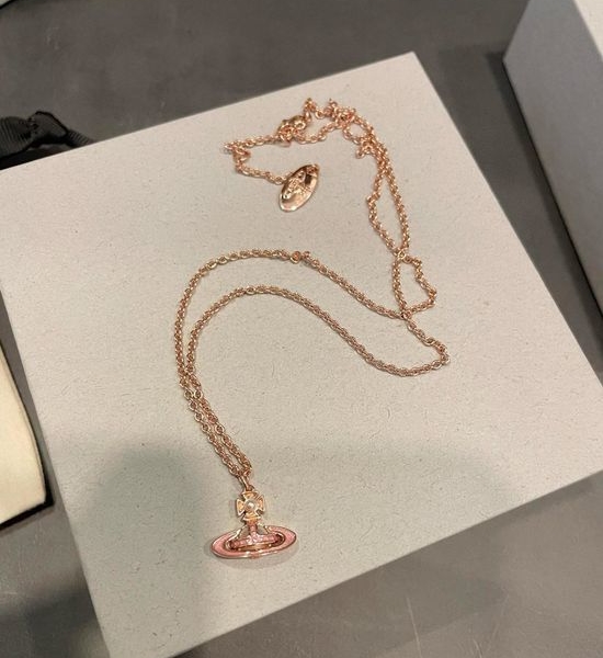 Vivienne Westhood Pink Diamond Inlaid Planet Necklace