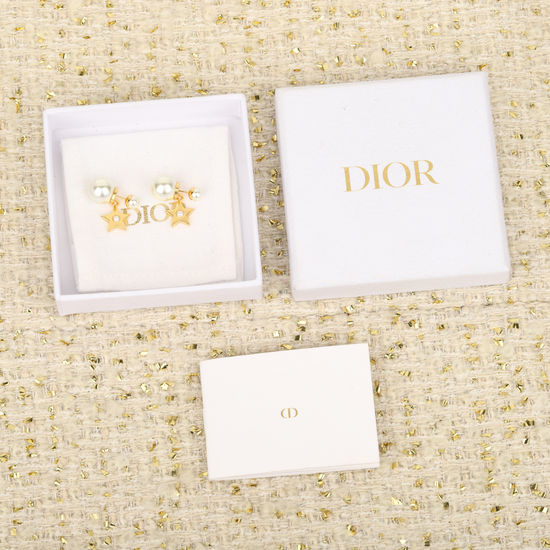 Christian Dior CD Star Pearl Decor Delicate Stud Earrings