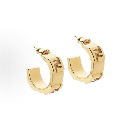 Fendi Elegant Delicate Brass Stud Earrings