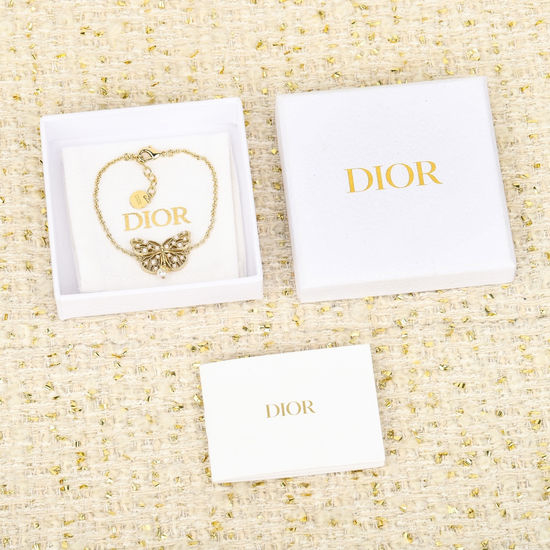 Christian Dior CD Hollow Butterfly Bracelet With Crystal Pearl