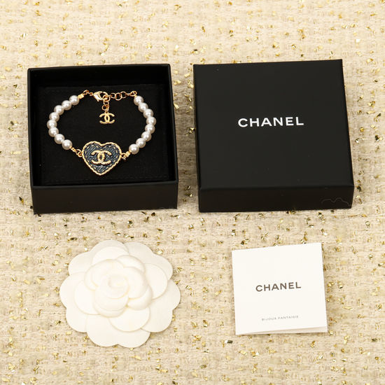 Chanel Denim Heart Pearl Bracelet