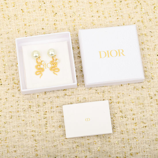 Christian Dior CD Pearl Stud Earrings Snake Design Red Rope Bracelet