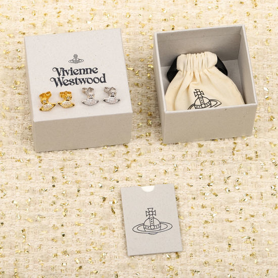 Vivienne Westhood Rhinestone Saturn Stud Earrings Exquisite Classic Design