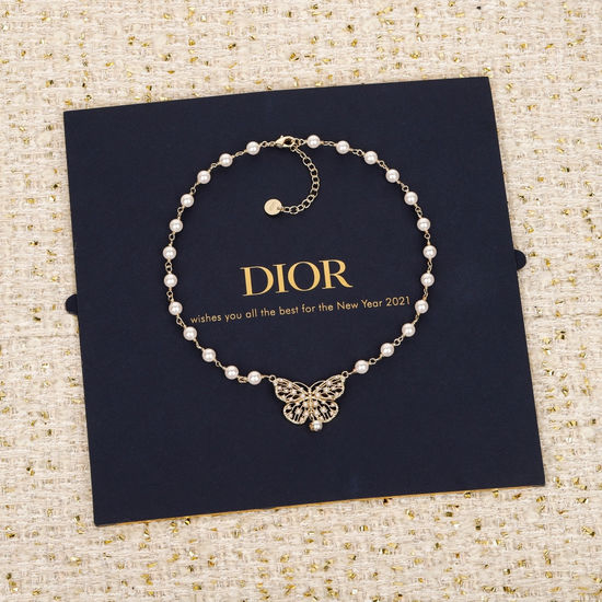 Christian Dior CD Hollow Butterfly Pearl Necklace