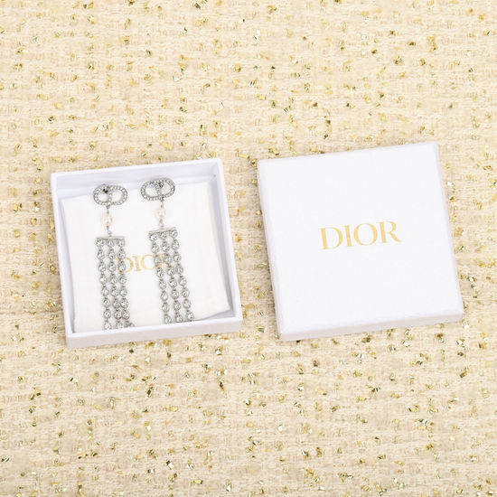 Christian Dior CD Crystal Tassel Hand Carved Dangle Earrings