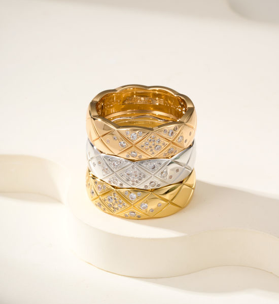 Chanel Diamond Inlaid Quilted Pattern Ring