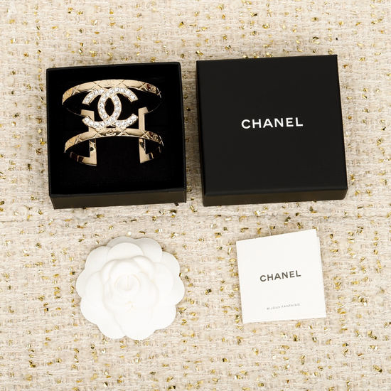 Chanel Rhinestone Embellished Open Bangle