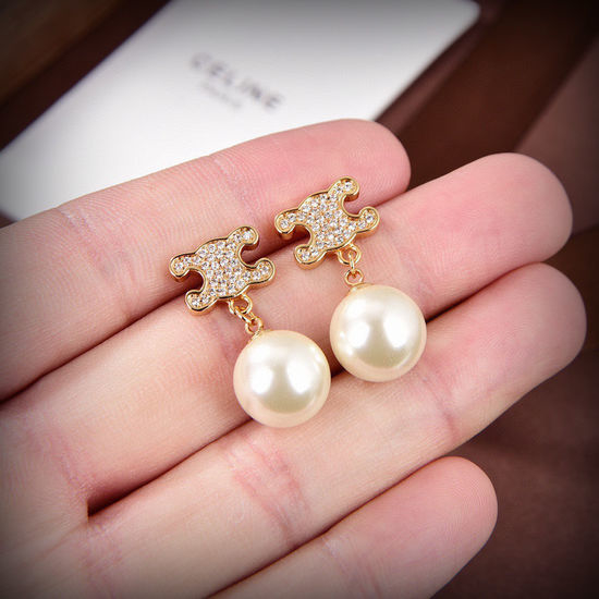 Celine Gold Pearl Triumphal Arch Stud Earrings