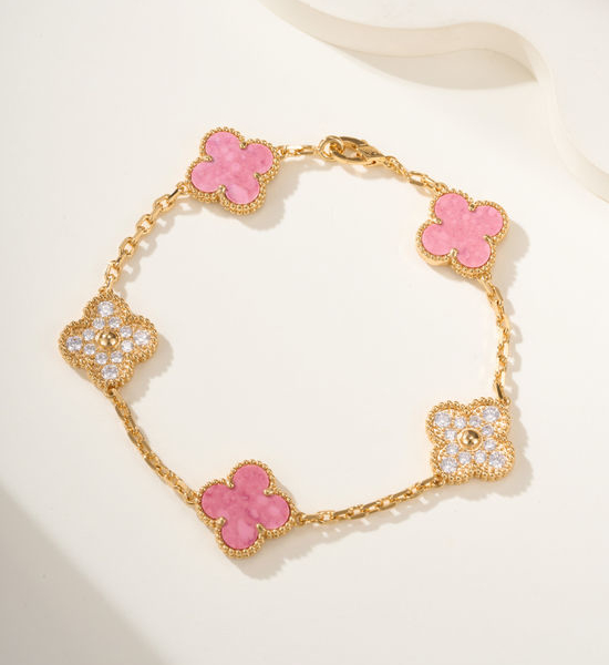 Van Cleef & Arpels VCA Rhodonite Diamond Clover Bracelet